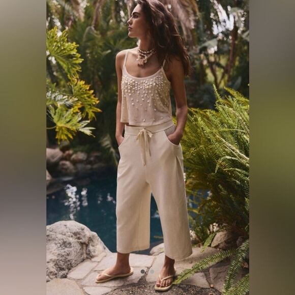 NWT Free People Winona Cropped Pants in Nilla Cream - Picture 1 of 6